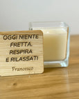 Bomboniera Candela Personalizzata con Coperchio in Bamboo – Segnaposto Matrimonio, Comunione, Cresima, Battesimo, Nascita