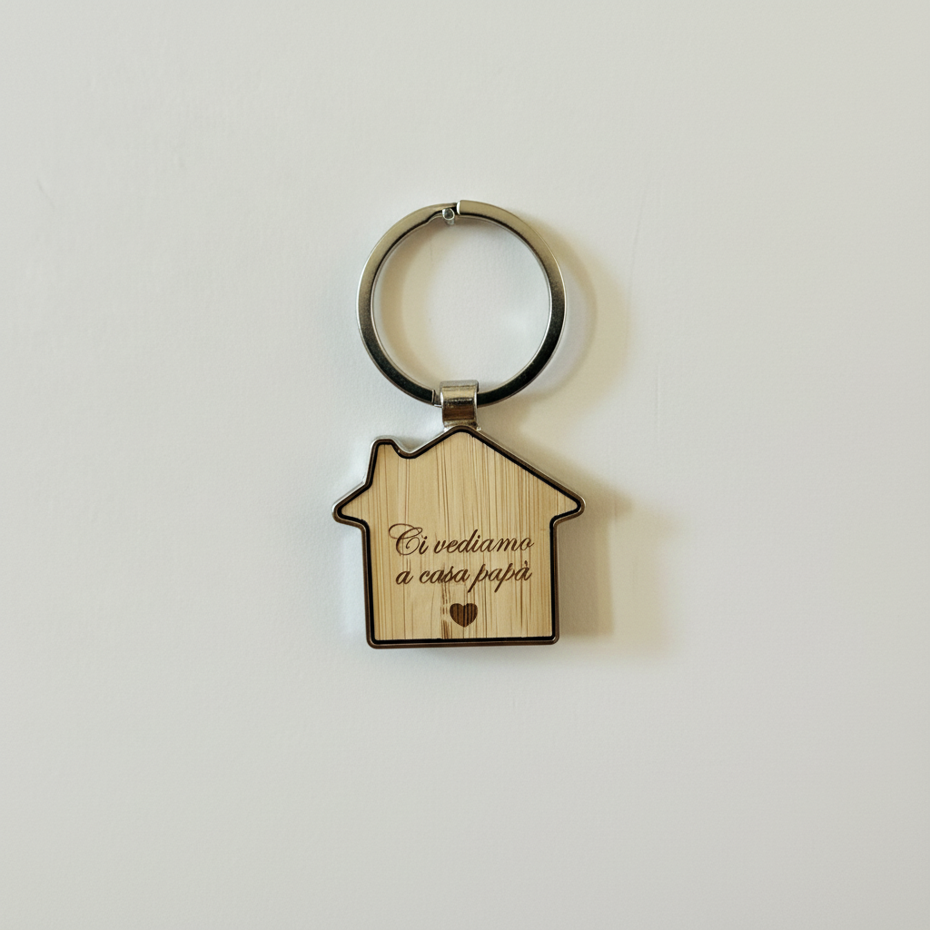Portachiavi casa in legno inciso personalizzato