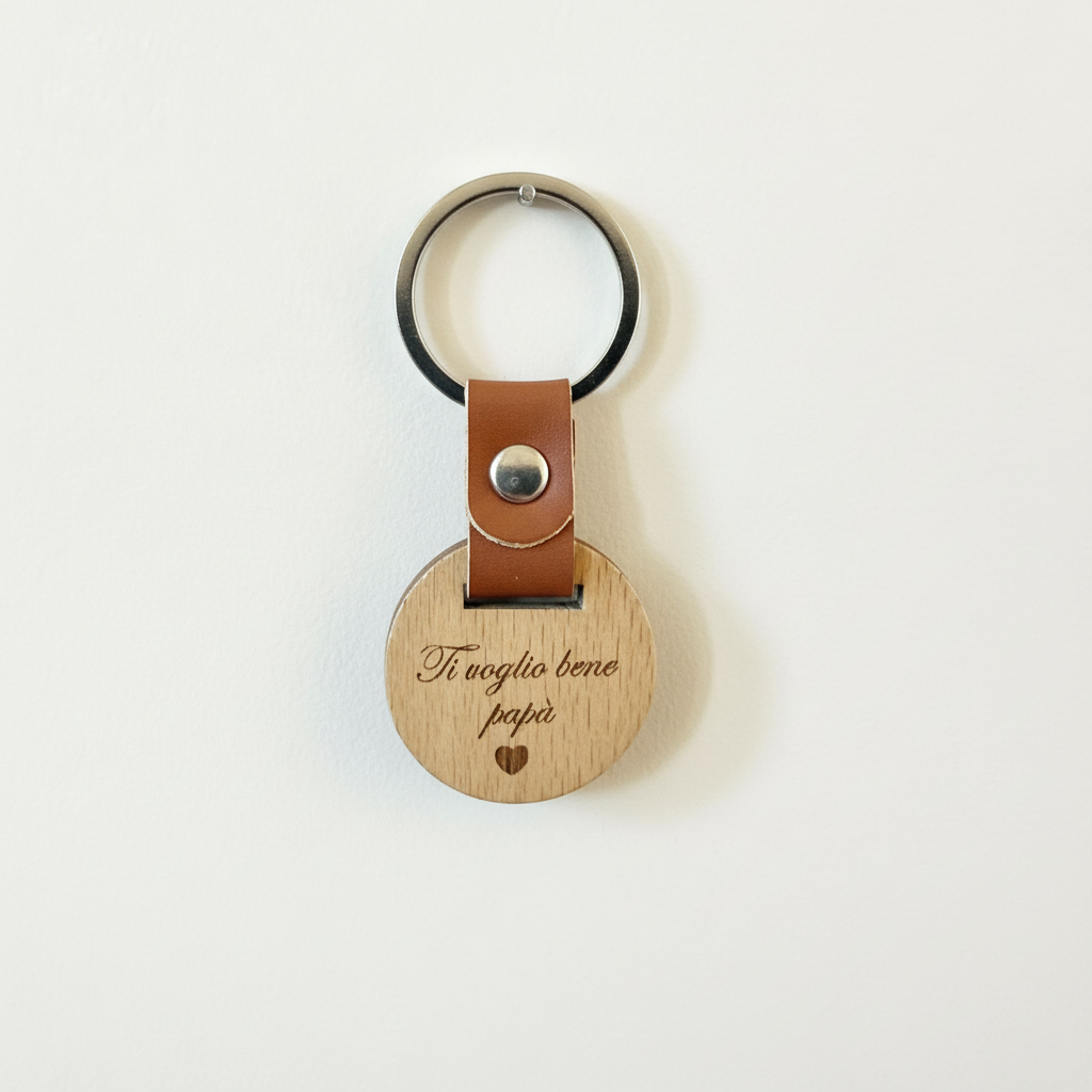 Portachiavi papà in legno inciso – Ti voglio bene papà – regalo Festa del Papà
